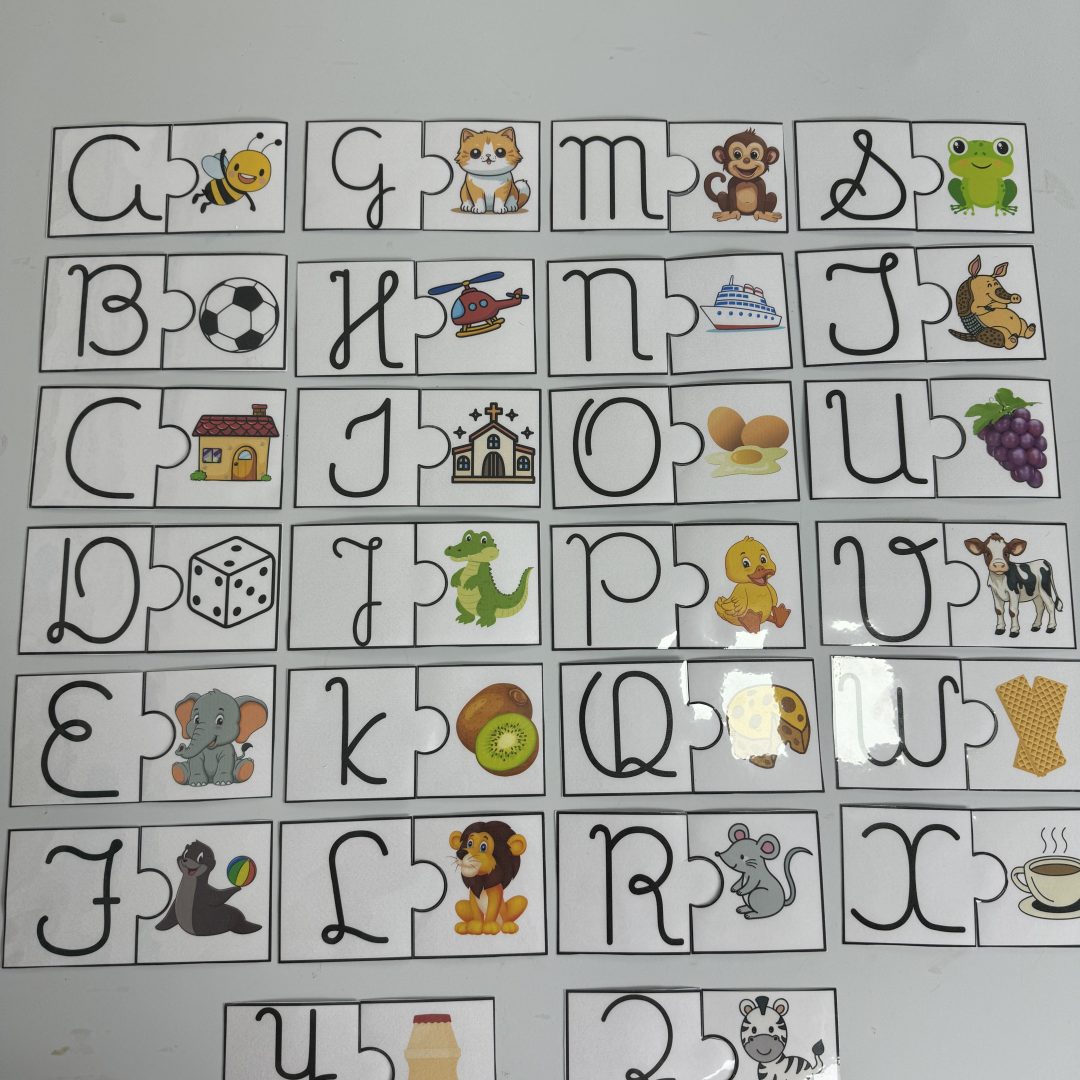 Quebra-cabeça Cursivo Alfabeto e imagem