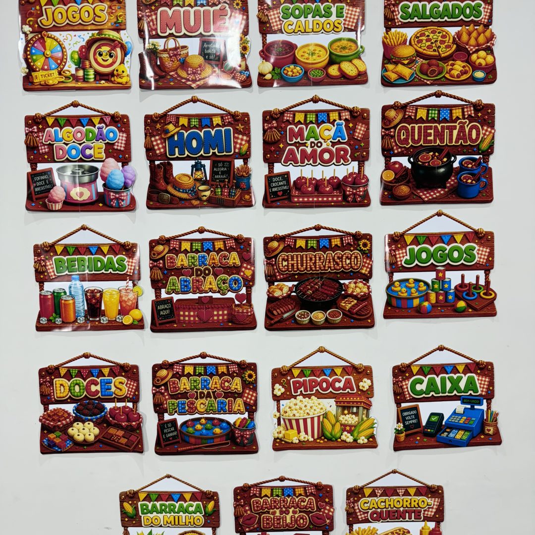 🌽🎉✨ KIT PLACAS DE BARRAQUINHAS – FESTA JUNINA ✨🎉🌽