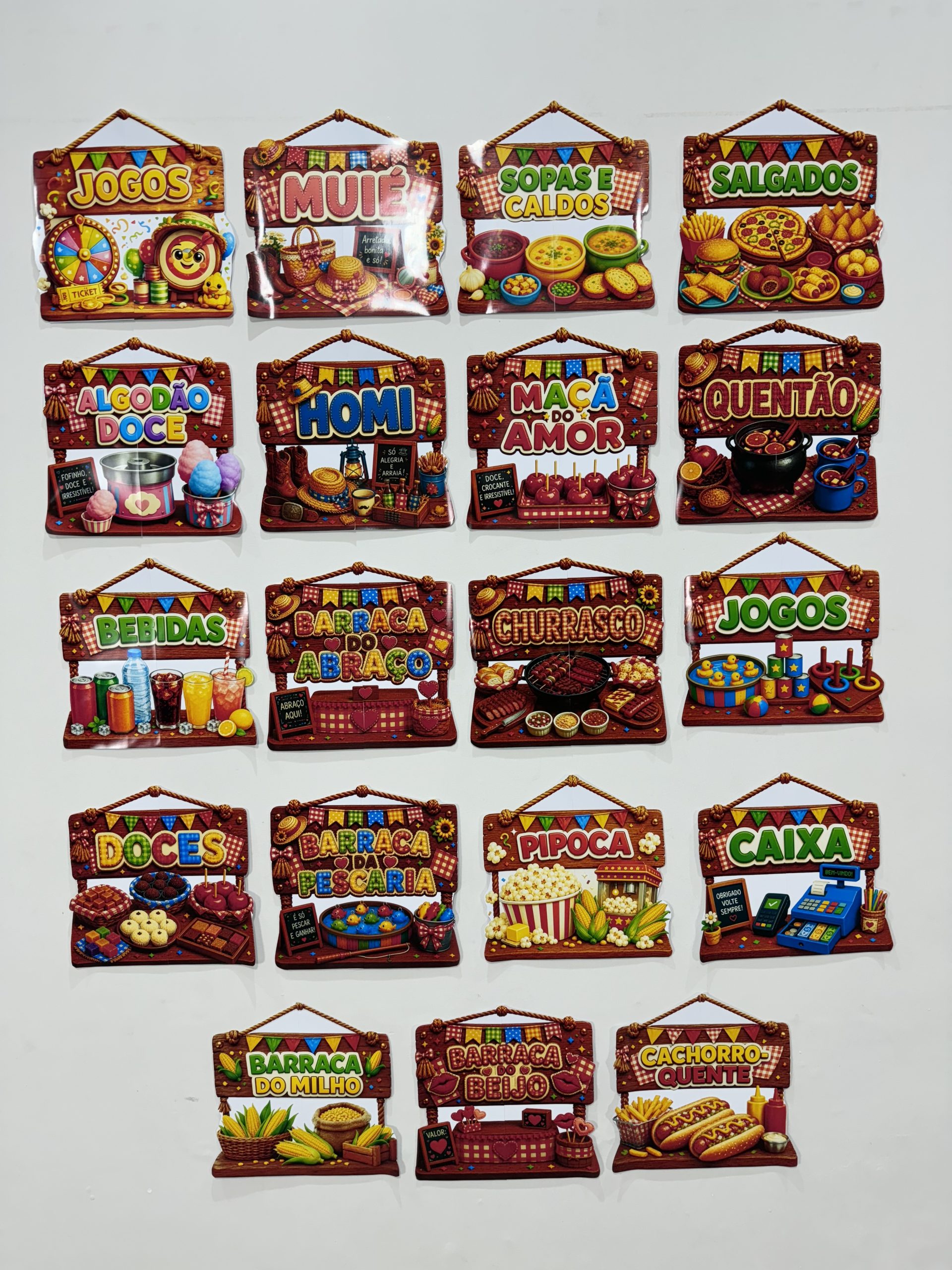 🌽🎉✨ KIT PLACAS DE BARRAQUINHAS – FESTA JUNINA ✨🎉🌽