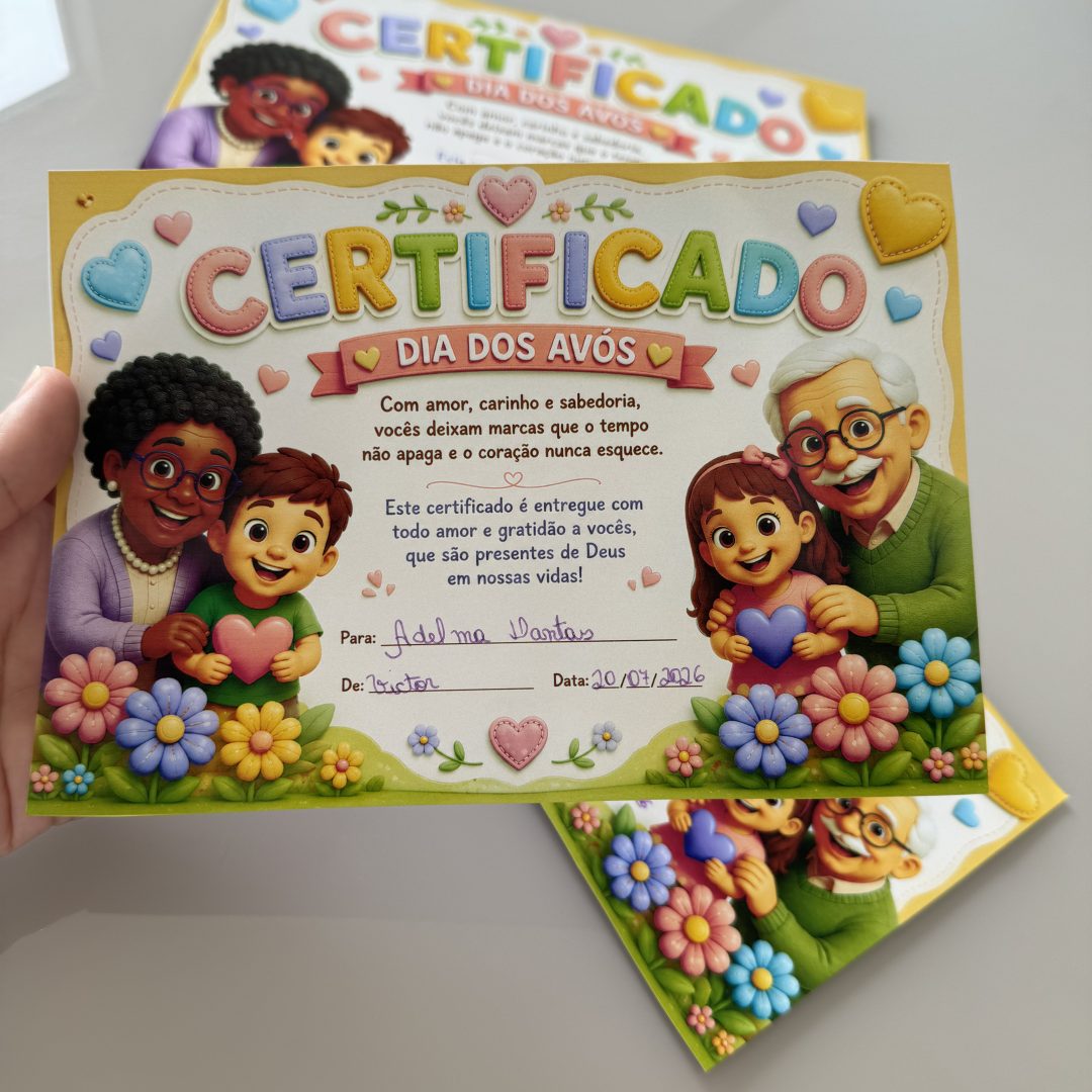 🏅 Certificado Dia dos Avós 💕