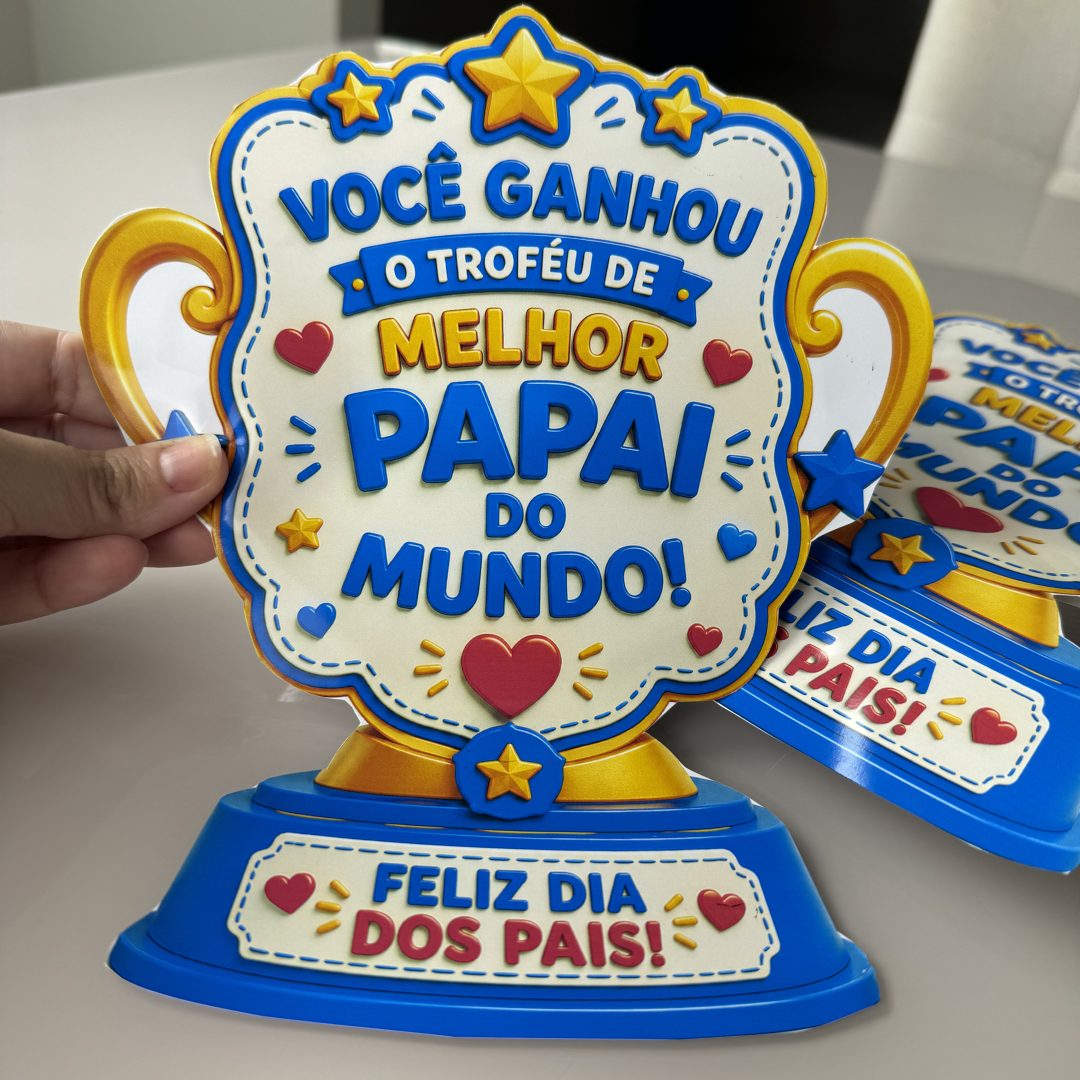 🏆💙 Lembrancinha Troféu Melhor Pai do Mundo – Porta-Guloseimas