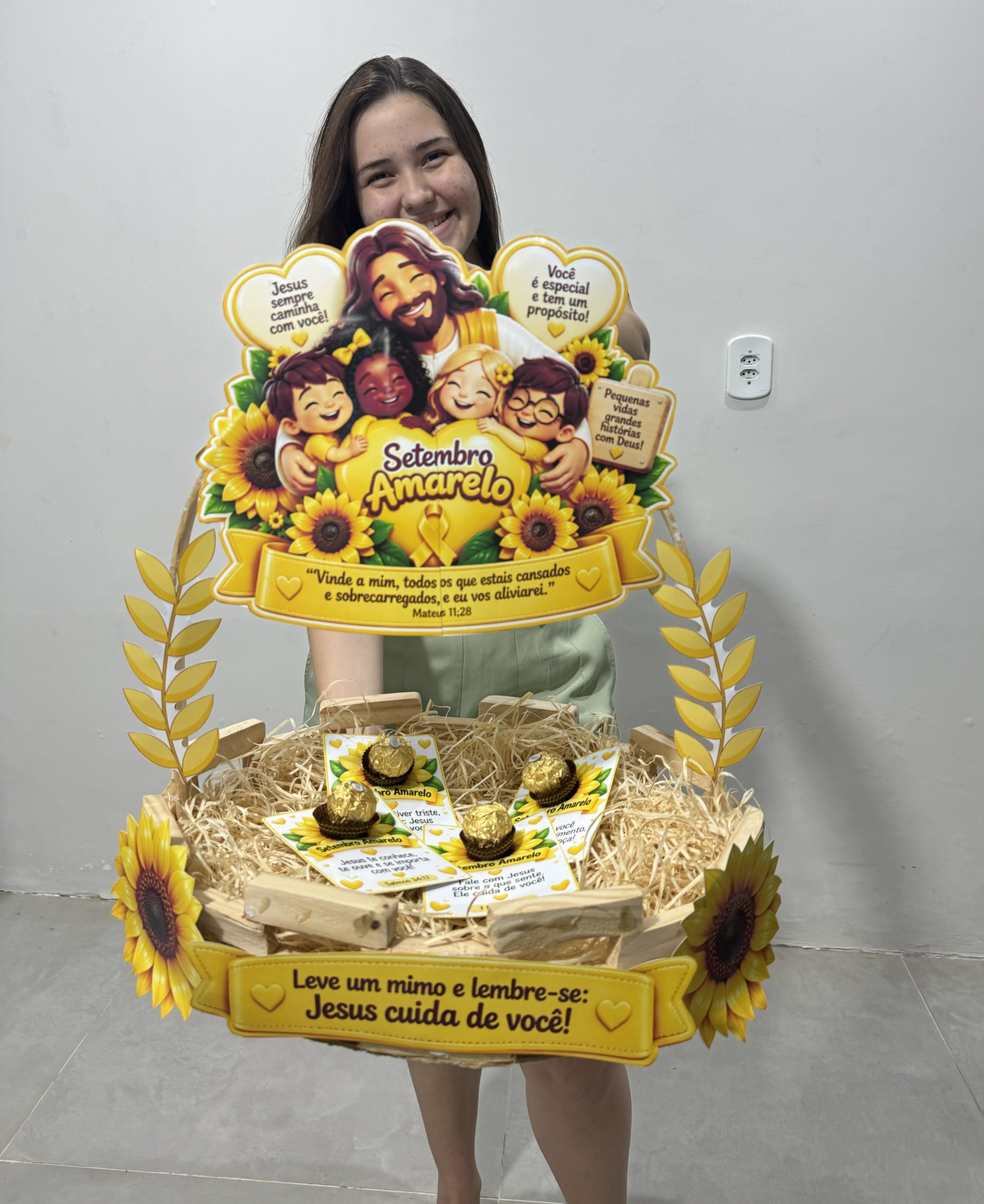 💛✨ CESTA + LEMBRANCINHA – SETEMBRO AMARELO: JESUS CUIDA DE VOCÊ