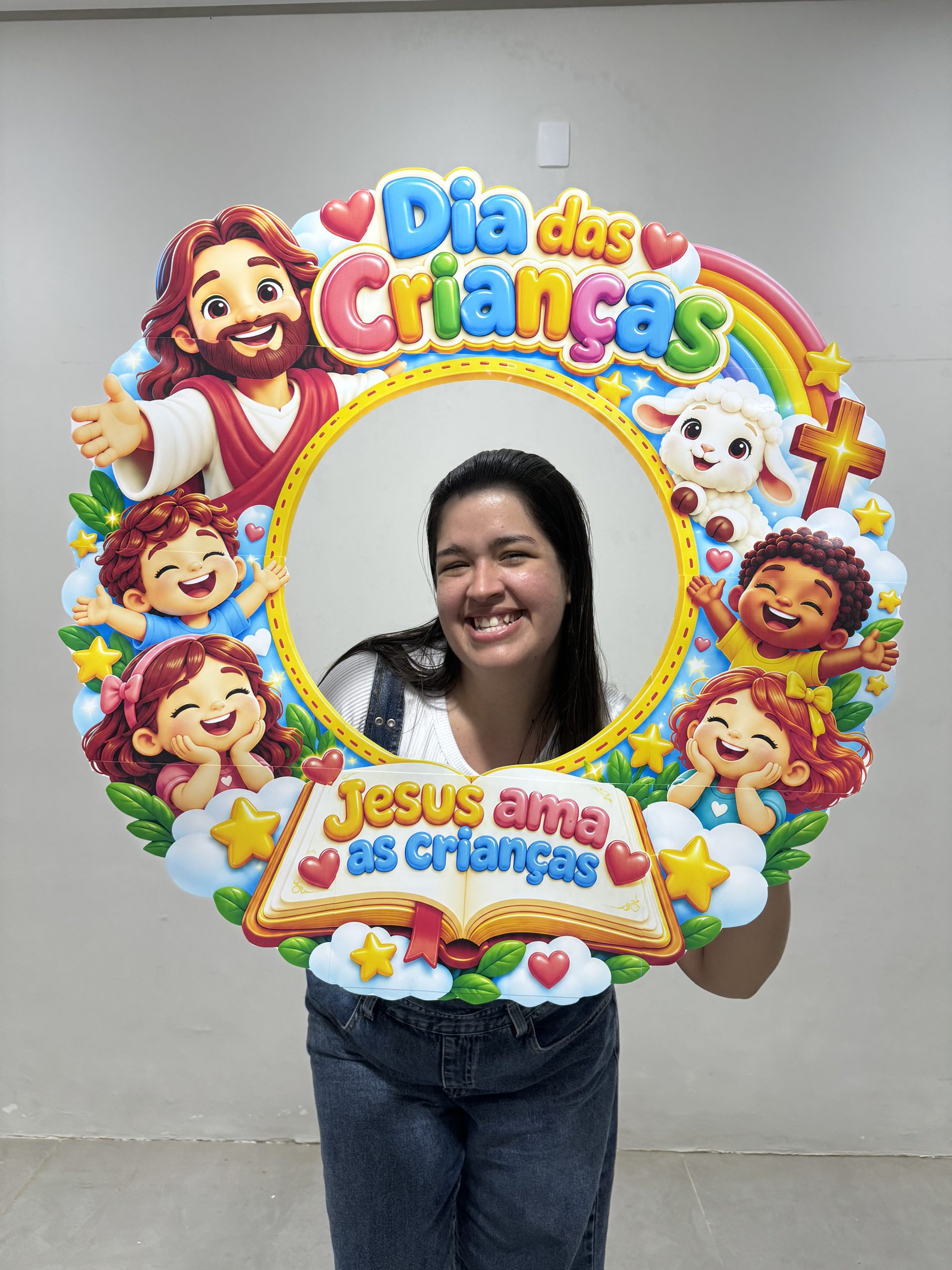 ✝️🌈 Moldura para Foto — Com Jesus a Infância é Mais Feliz